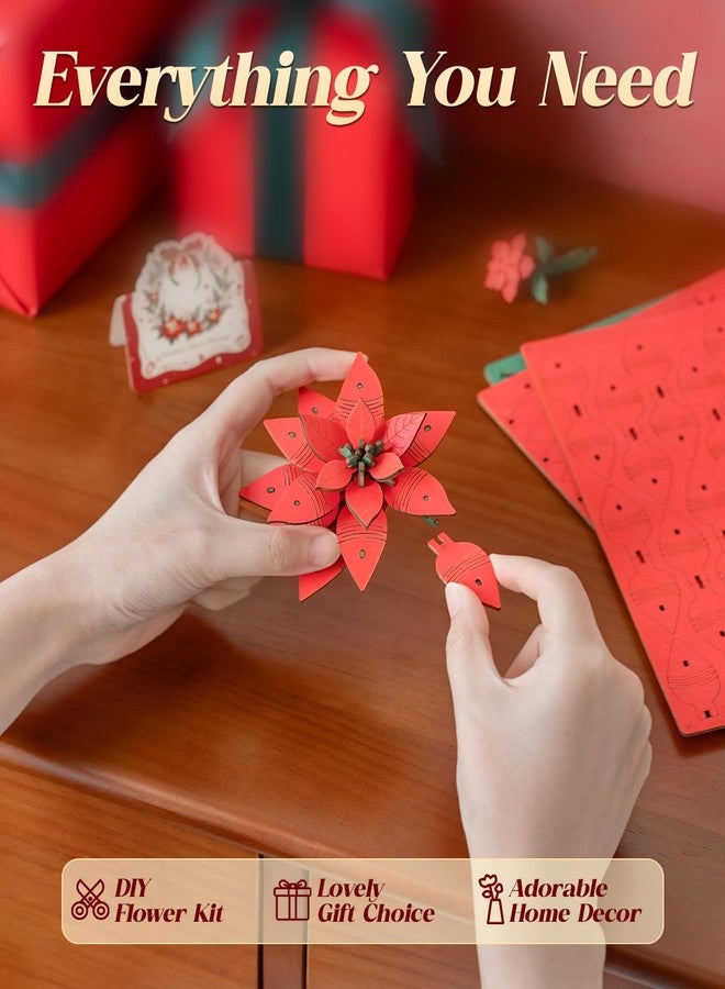 Rowood 3D Puzzles for Adults,Poinsettia Building Set Craft Kit,Artificial Flower Botanical Collection,Christmas Flowers Decoration Centerpiece for Table - Image 4